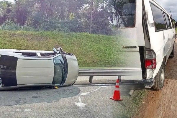 தெற்கு அதிவேக நெடுஞ்சாலையில் வேன் மீது மோதி கார் கவிழ்ந்தது!